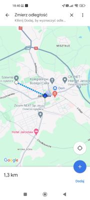 Mapa z trasą o długości 1,3 km w okolicach Jarosławia.
