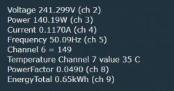 Screenshot displaying electrical parameters of a device.