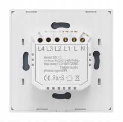 Back of DS-101 Wi‑Fi smart wall switch with terminals L4, L3, L2, L1, L and N