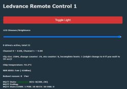 Ledvance Remote Control 1 interface showing status information and a toggle light function.