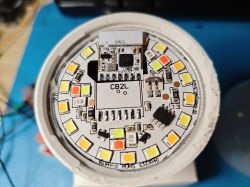 Close-up of a circuit board with LEDs arranged in a circular pattern.