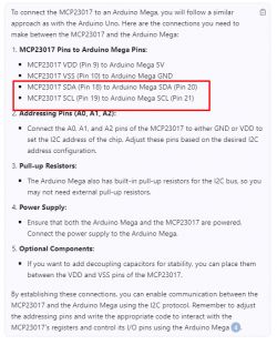 MCP23017 to Arduino Mega Connections MCP23017 connection diagram with Arduino Mega