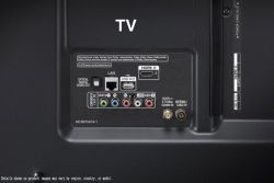 Panel złącz telewizora LG 55UM7050PLC z różnymi portami wejściowymi i wyjściowymi.