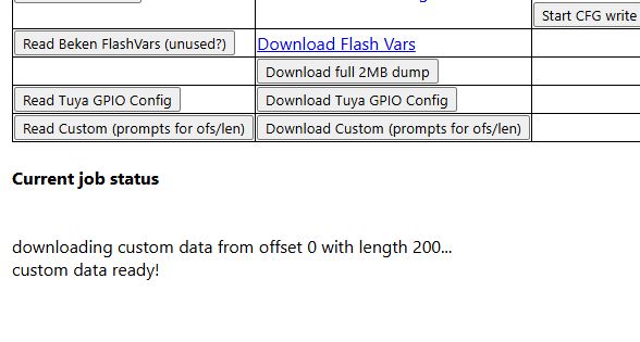 Custom data download status showing offset 0 and length 200