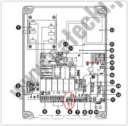 Diagram podłączenia styku z zaznaczonymi punktami 2 i 7.
