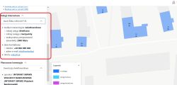 Zrzut mapy internet.gov.pl z panelem „Usługi internetowe” i zaznaczonym zasięgiem dla budynków na niebiesko