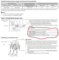 Wyciąg z instrukcji podłączenia zasilania kuchenki elektrycznej Samsung.