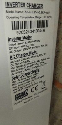 Etykieta danych technicznych falownika ANJ-HHP-II-6.2KP-WiFi