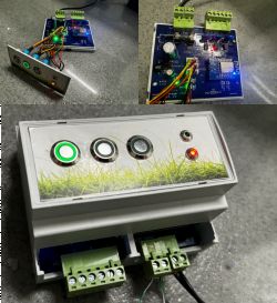 Irrigation controller based on ESP8266 with three illuminated buttons.