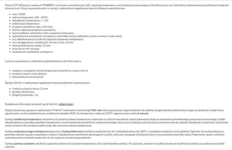 Yato YT-82457 - Soldering Station Specifications Specifications of the Yato YT-82457 soldering station.