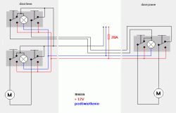 Schemat elektryczny instalacji szyb elektrycznych w samochodzie dwudrzwiowym