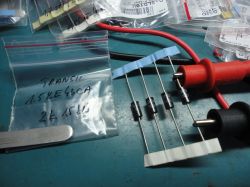 Transils on a workbench with measurement probes.