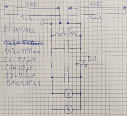Schemat elektryczny odbiornika z dipolową anteną półfalową.