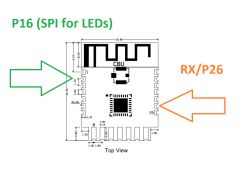Diagram of the CBU module with marked pins P16 and RX/P26.