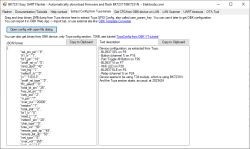 Screenshot of BK7231 Easy UART Flasher showing JSON config and text output