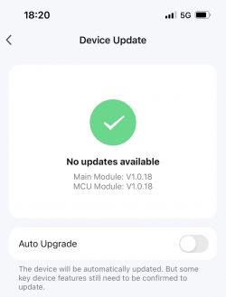 Device update screen showing no updates available.