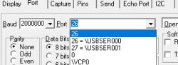 Serial Port Settings in Software Screenshot of software settings for serial port with baud rate of 2000000 and list of available ports.