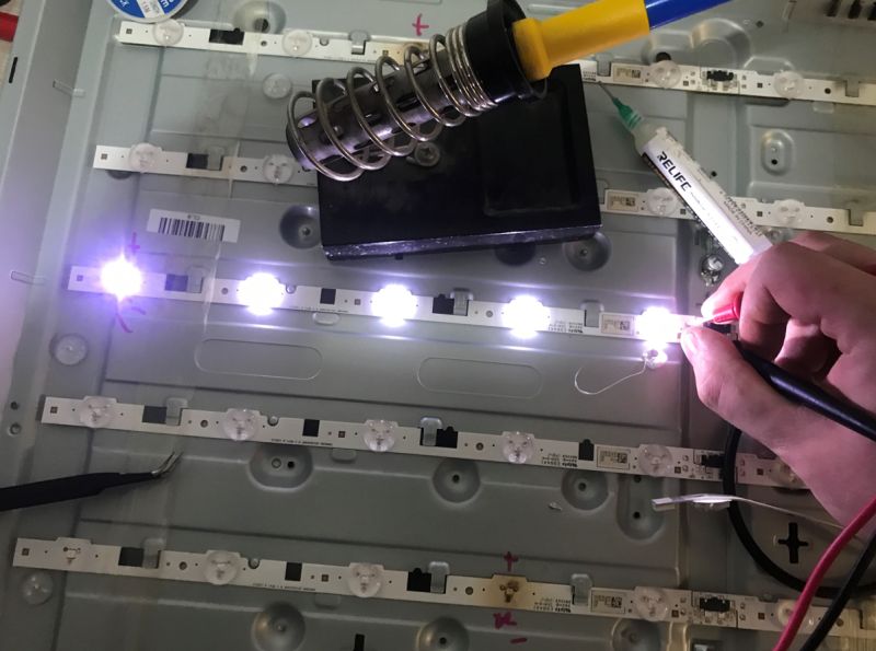 Testing LED Backlight in TV Repair Testing and repairing LED backlighting in a television.