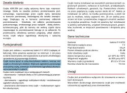 Strona instrukcji czujki dymu Polon-alfa ADR-20N z opisem działania i danymi technicznymi