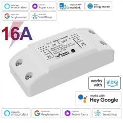White Smart Switch DH-2015 with WiFi support, 16A rating, compatible with Alexa, Google Assistant, and SmartThings.