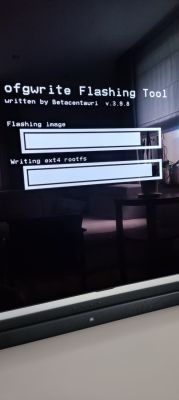 Ekran aktualizacji Ofgwrite Flashing Tool z postępem