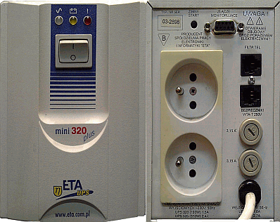 UPS ETA Mini 320 - widać przepaloną ścieżkę i akumulator UPS ETA Mini 320 - widać przepaloną ścieżkę i akumulator
