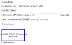 OTA interface with selected file OpenBL602_1.18.209_OTA.bin.xz.ota
