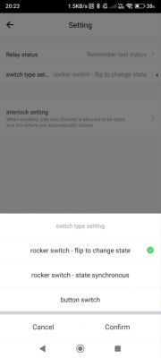 Mobile App Switch Settings Mobile app switch settings with rocker switch - flip to change state option selected.