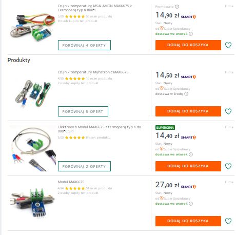 Offer of type K temperature sensors with MAX6675 module