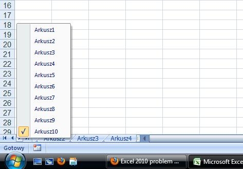 Excel 2010 - pojawiające się menu przy przechodzeniu między arkuszami