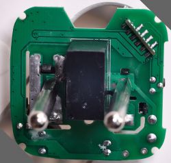 Close-up of a printed circuit board of an electronic device.