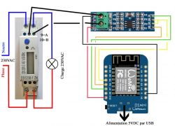 Connection diagram of Wemos D1 Mini with MAX485 module and DDS238-1 ZN energy meter.