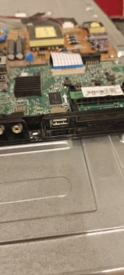 Mainboard close-up with USB and audio connectors Close-up of an electronic device mainboard with USB port and audio connectors