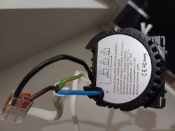 Zigbee 1 gang switch with connected electrical wires.