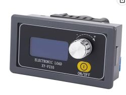 Front panel of XY-FZ35 electronic load with display, rotary knob, and ON/OFF button