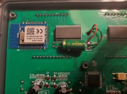 Interior of CB3S Device with Electronic Module Close-up of the interior of a CB3S device showing an electronic module on a green circuit board with a module labeled CB3S and other components.