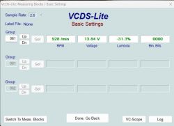 Zrzut ekranu interfejsu programu VCDS-Lite używanego do diagnostyki samochodowej.