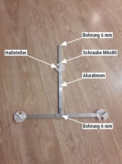Aluminiumrahmen zur Befestigung von Weihnachtsdekorationen Ansicht des Aluminiumrahmens mit Beschriftungen, die die strukturellen Komponenten anzeigen.