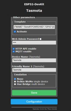 Tasmota configuration interface on ESP32-DevKit.