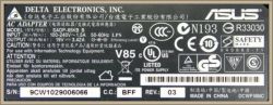 Asus model: SADP 65KB ładowarka rosnące napięcie wyjściowe