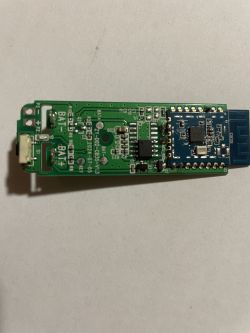 Module with BK7231N and MCU on PCB Electronic module with visible integrated circuits and traces on a PCB.