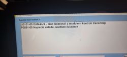 Ekran diagnostyczny pokazujący dwa kody błędów ECU: U0101-00 (brak łączności z modułem kontroli transmisji) i P0561-00 (napięcie układu, wadliwe działanie).