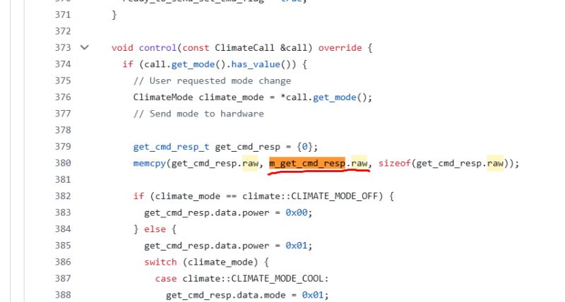 Screenshot of a C++ code snippet highlighting a memcpy function call copying between struct raw fields.