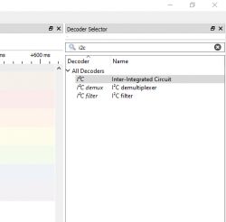 I2C Decoder Selection Panel in PulseView Screenshot showing the I2C decoder selection panel in PulseView.