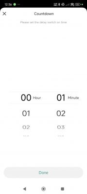 Mobile app interface with a countdown timer setting.
