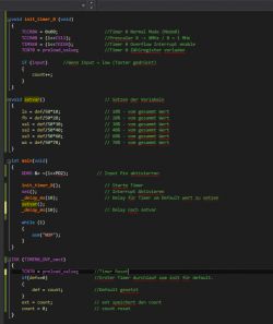 Screenshot eines Programmcodes in der Programmiersprache C für einen Mikrocontroller.