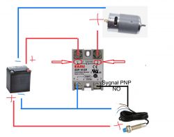 Schemat elektryczny z silnikiem, modułem SSR, akumulatorem i czujnikiem