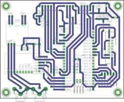 Single-sided PCB Design with Various Connectors PCB schematic with circuit paths and connectors.