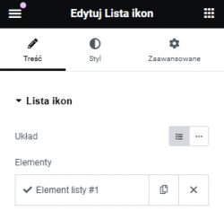 Zrzut ekranu panelu edycji listy ikon w edytorze.