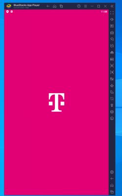 Ekran BlueStacks App Player z logo operatora T-Mobile.
